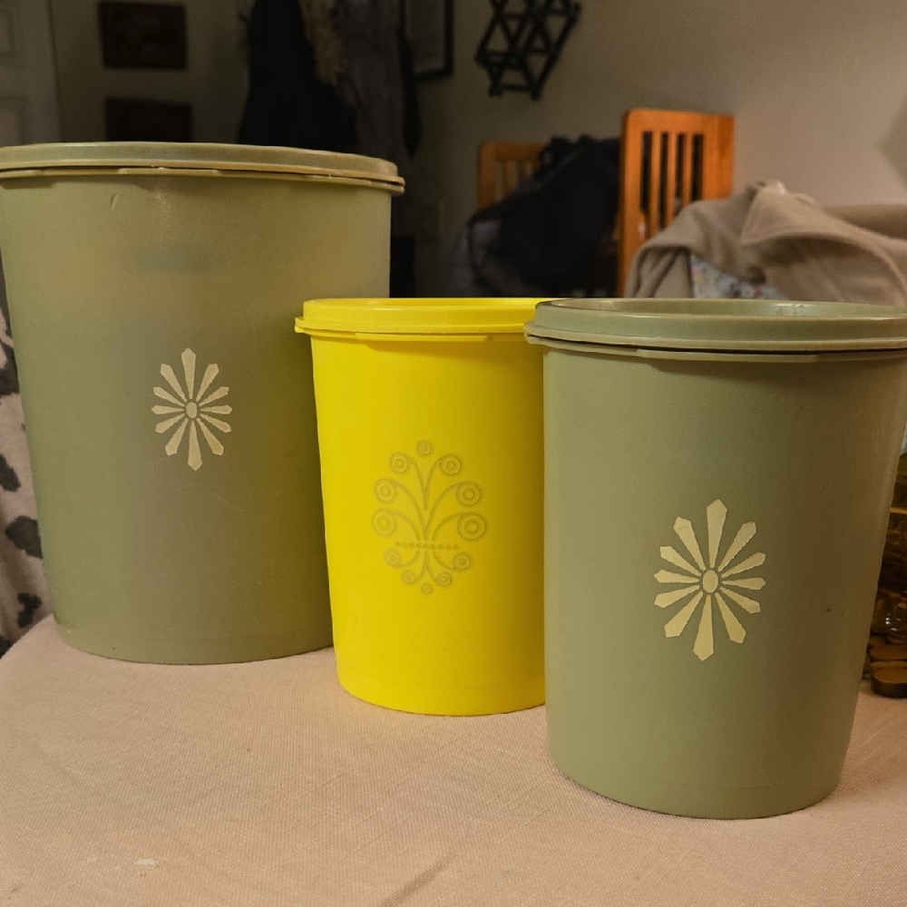 Vintage Green and Yellow Canister Set By Tupperware